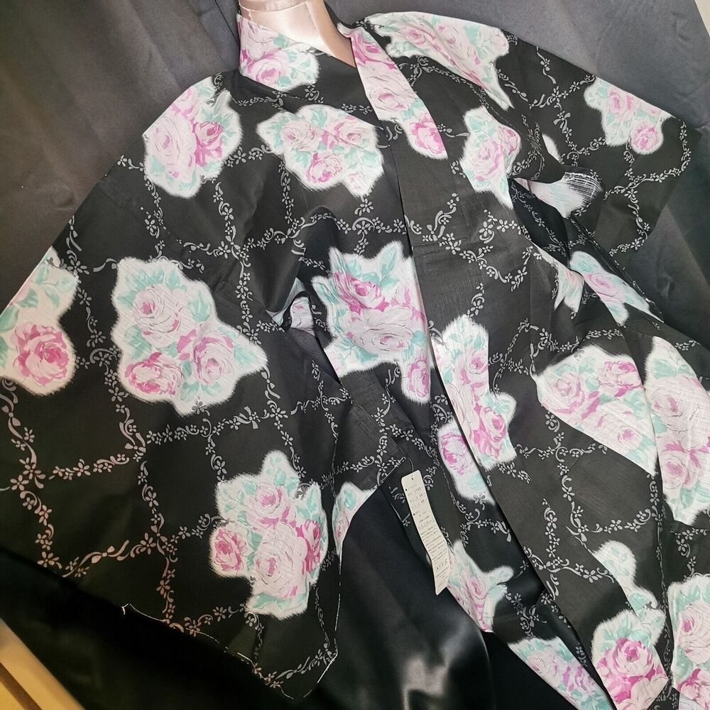 Black Lace Rose Lace Womens Yukata Kimono Floral Summer Japan Vintage Rare Retro
